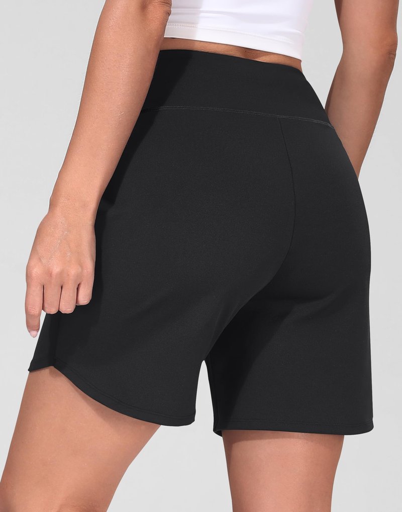 MAZUSPORTS Women's 6" High Waisted Quick Dry Athletic Shorts Stretchy Bermuda Shorts for Running Workouts Casual Wear Black, L