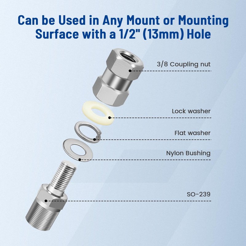 Anina 2pc CB Radio Antenna Stub Mount Heavy Duty SO-239 Stud Mount for CB Radio Antenna Standard 3/8 X 24 Threaded