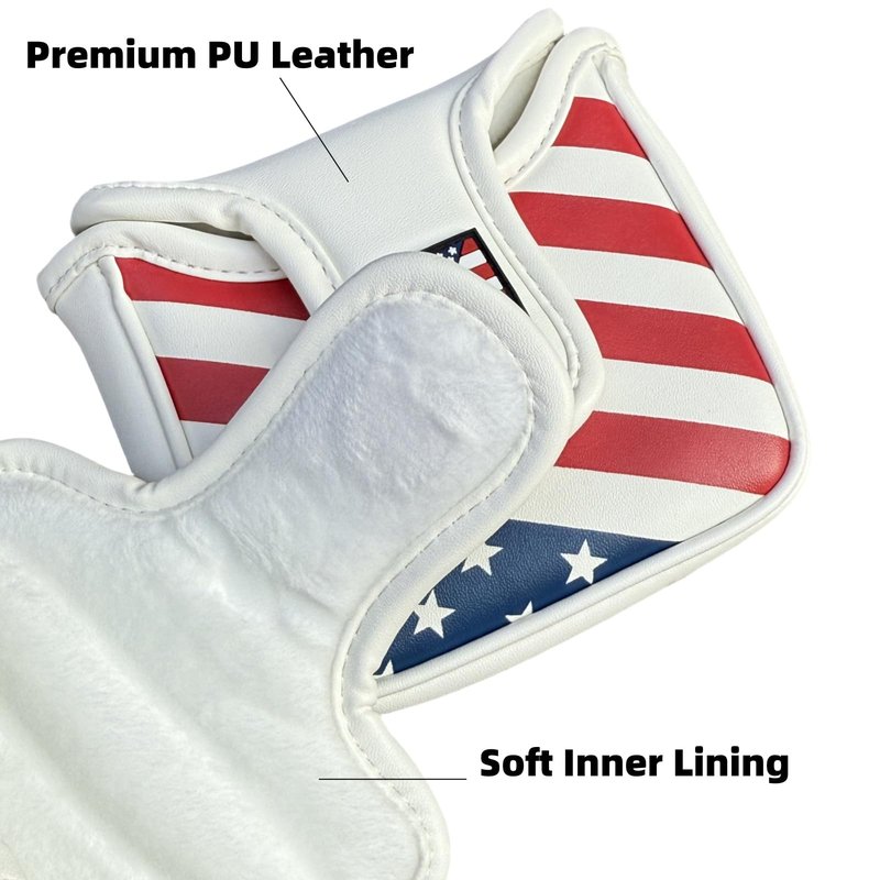 US Flag Golf Square Mallet Putter Head Cover Putter Headcover Magnetic Premium Synthetic Leather Patriotic Golf Club Cover for Men Golfer