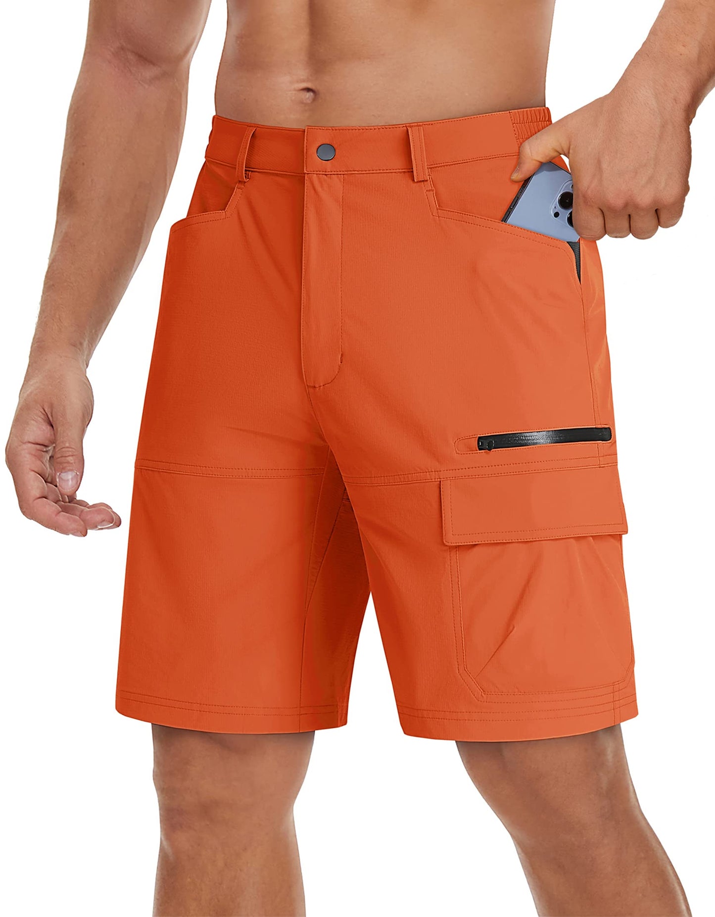 TACVASEN Mens 10" Lightweight Hiking Outdoor Cargo Travel Shorts Quick Dry Casual Breathable Fishing Dress Golf Summer Shorts Orange 36