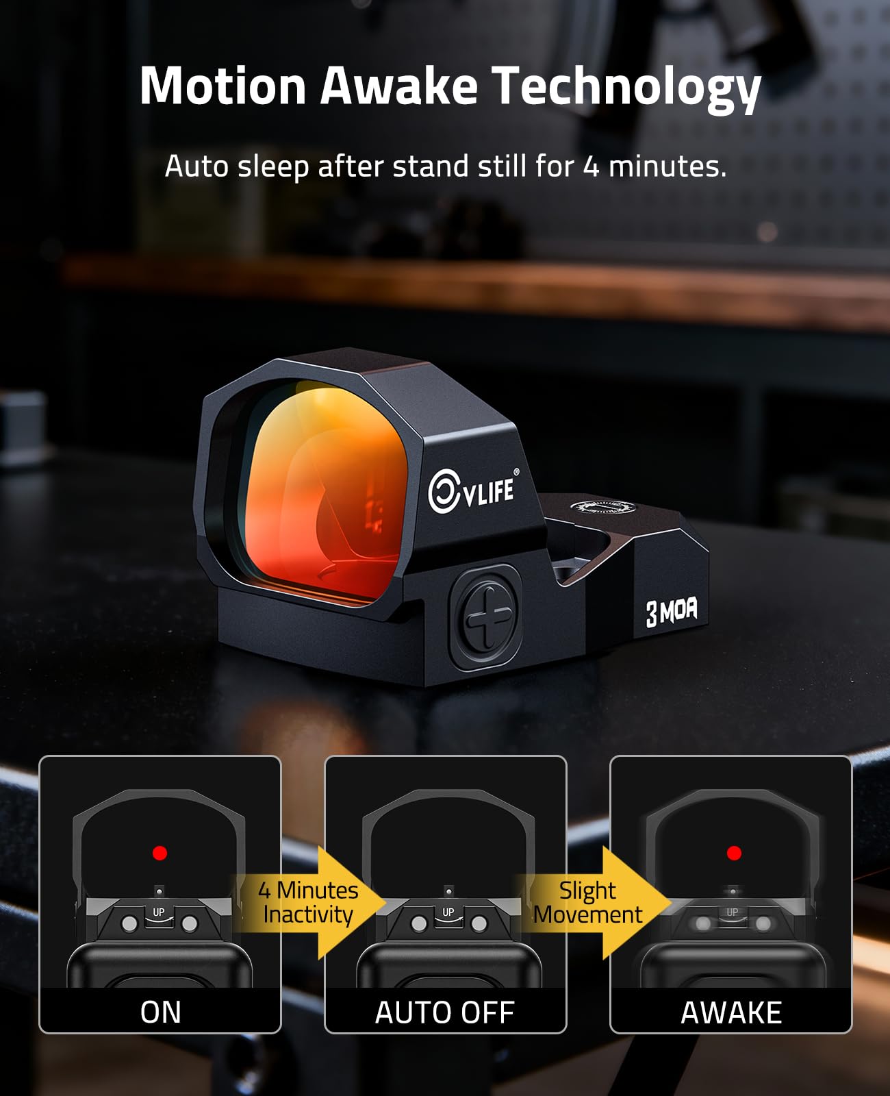 CVLIFE WolfCovert Full-Sized Optic, Motion Awake Red Dot Sight for RMR Cut Footprint, 28mm Large Lens, 3MOA Shockproof Open Reflex Sight, with Adapter Plate for MOS and 21mm Picatinny Base.