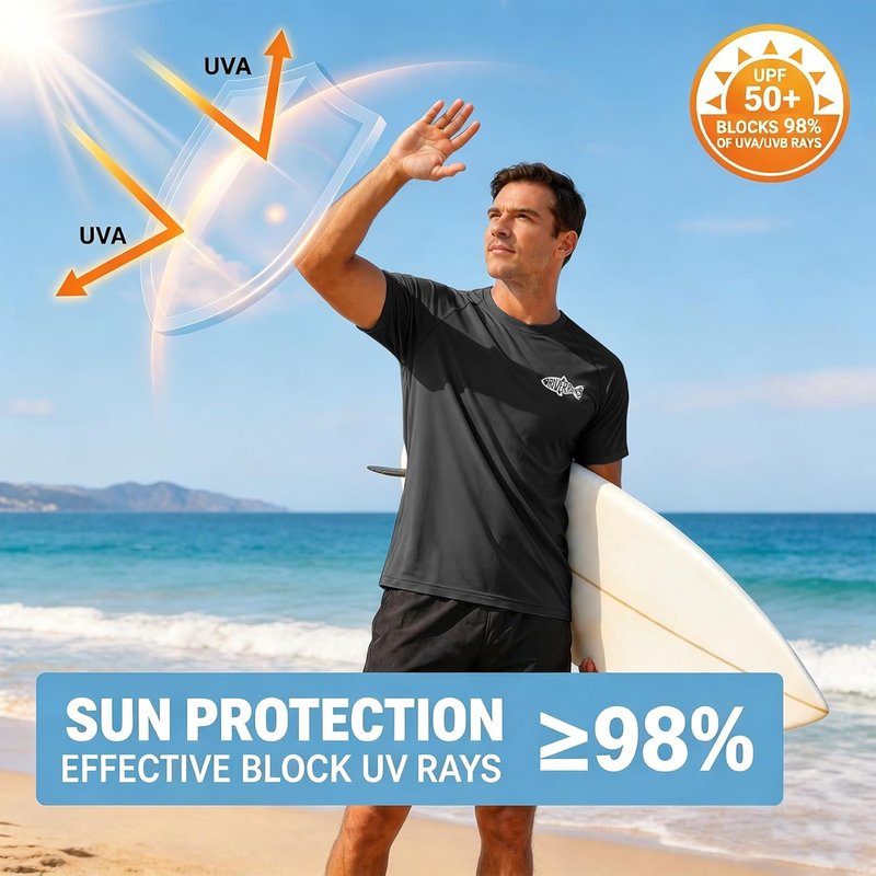 Men's Swim Shirt - UPF 50+ UV Protection Rash Guard | Quick-Dry Athletic T-Shirt for Fishing & Surfing