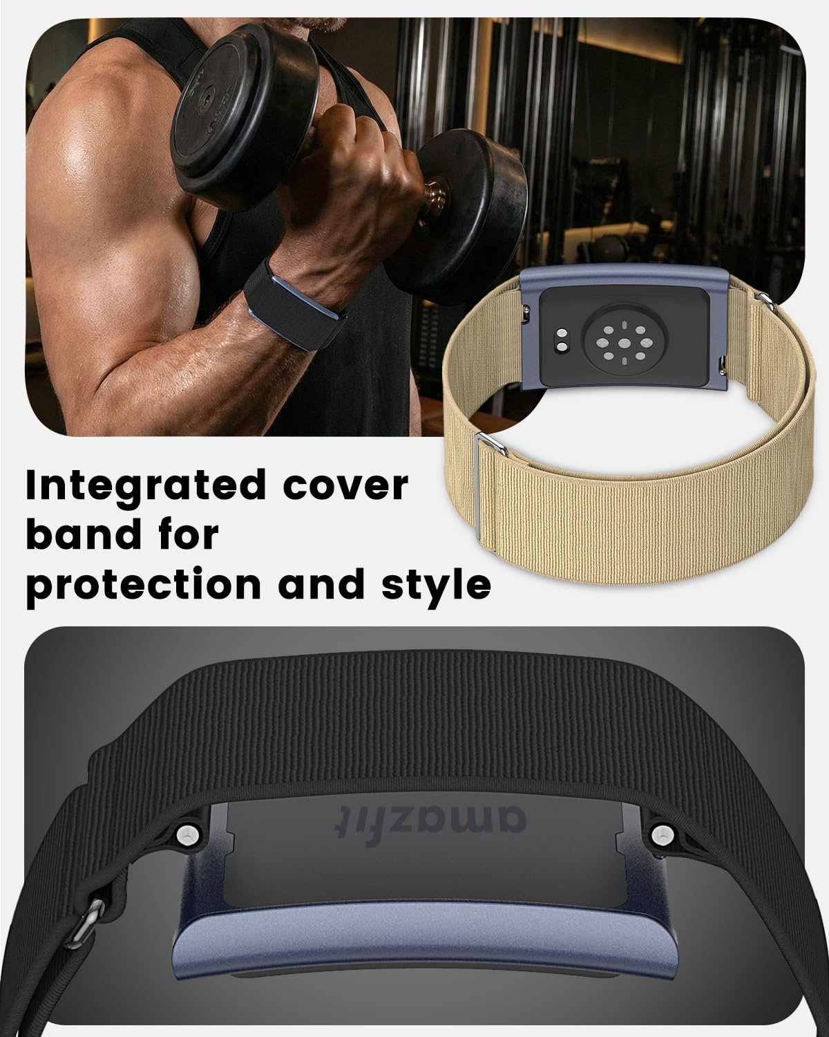 MAKCPOIMER Stretchy Nylon Sport Loop Compatible with Amazfit Helio Strap, Adjustable Elastic Fitness Tracker Wristband with Pre-Installed 22mm Pins (Black)