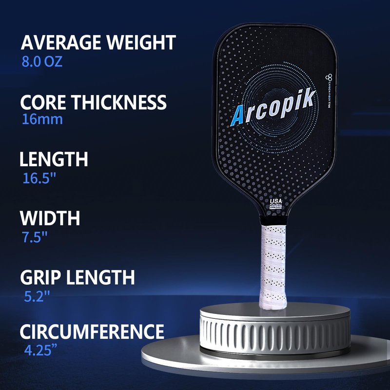 Pickleball Paddles, Carbon Fiber Pickleball Paddle with 16mm HComb Core, T700 High Spin Power | Anti-Slip Comfort Grip | Ultra Light | Powerful Pickleball Racket for Pros & Beginners