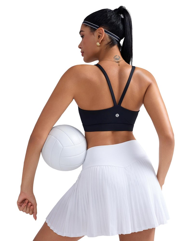 RUNNING GIRL Sports Bras for Women,Light Impact Spaghetti Thin Strap Molded Cup Black Sports Bra Yoga Workout Bra(WX3118Black_M)