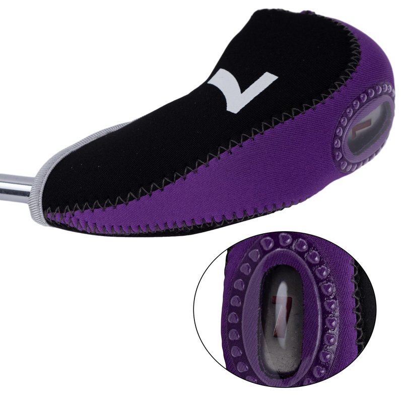 Andux Number Print Golf Iron Club Head Covers with Transparent Window 10pcs/Set Black/Purple