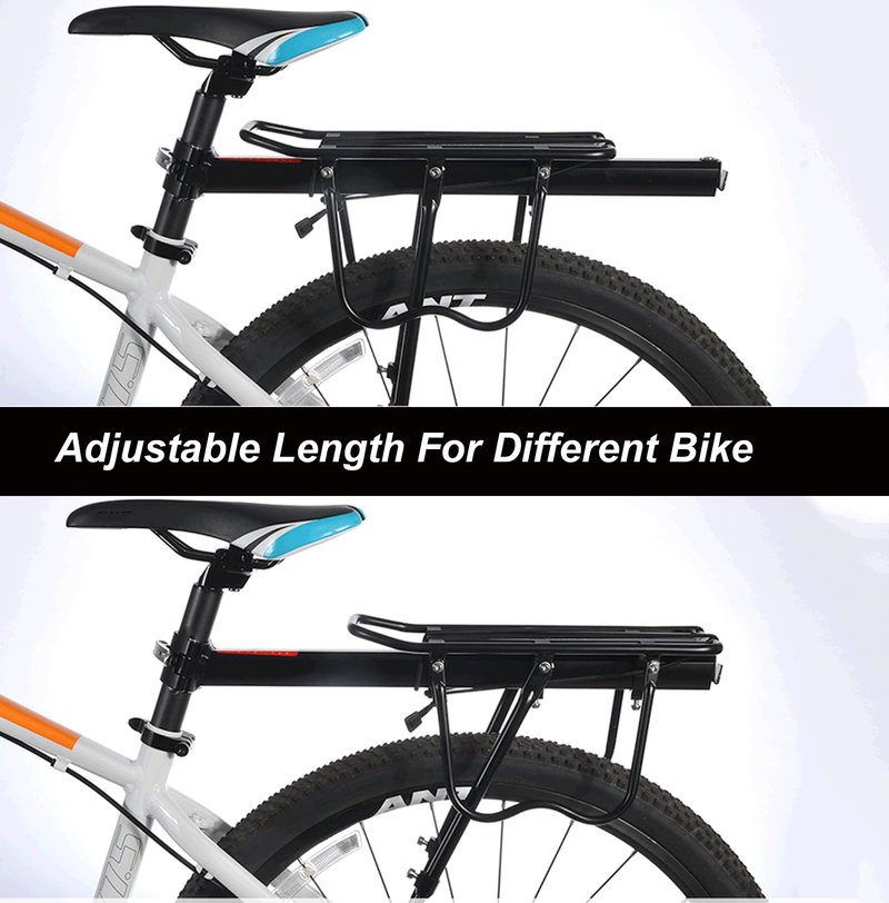 Dirza Rear Bike Rack Bicycle Cargo Rack Quick Release Adjustable Alloy Bicycle Carrier 115 lbs Capacity Easy to Install Black