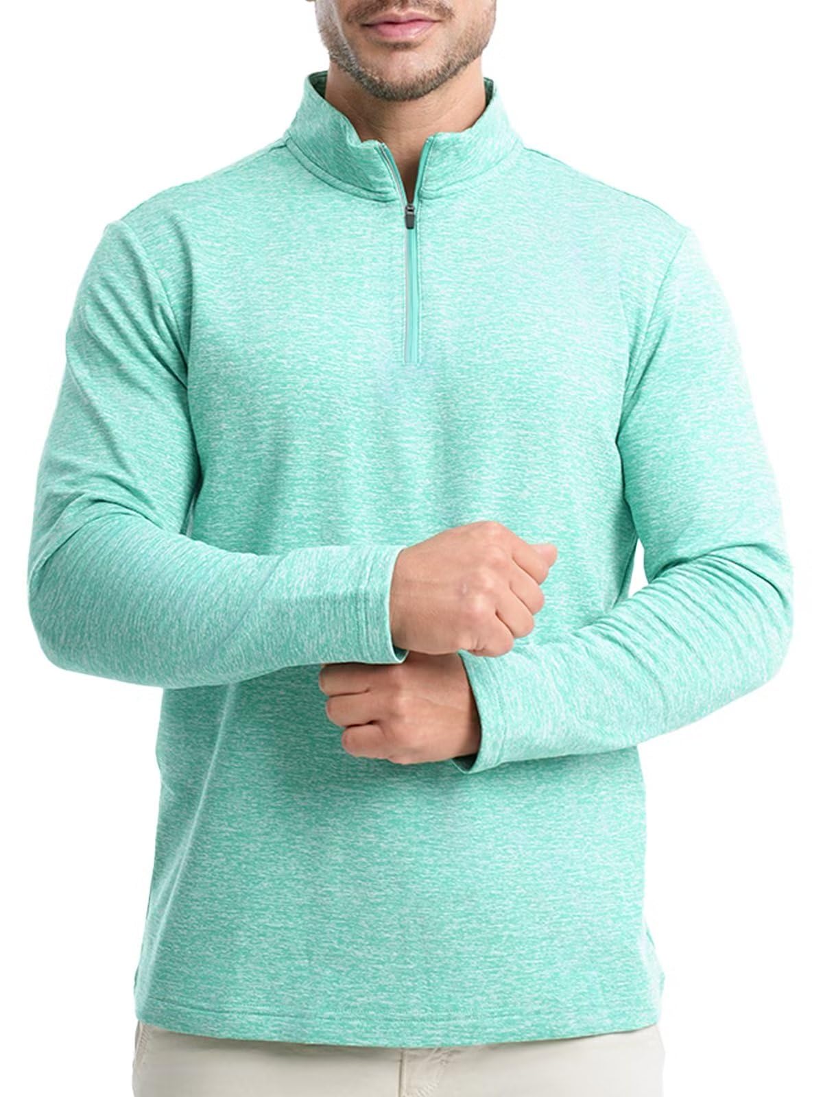 MARAMI 1/4 Zip Sweatshirts for Men Quarter Zip Fleece Golf Pullovers Thermal Athletic Sport Winter Tops Heather Green L