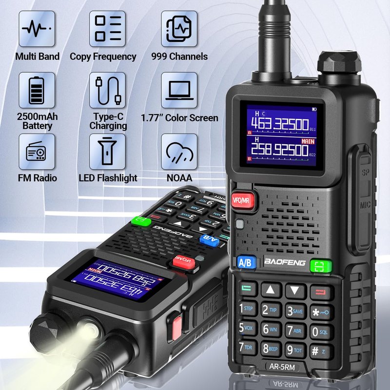 BAOFENG Radio AR-5RM Ham Radio Handheld UV5R Upgraded Walkie Talkies Long Rang Rechargeable 10W NOAA Emergency Receiver Two Way Radios with Acoustic Tube Earpiece for Survival Gear Hunting,2 Pack