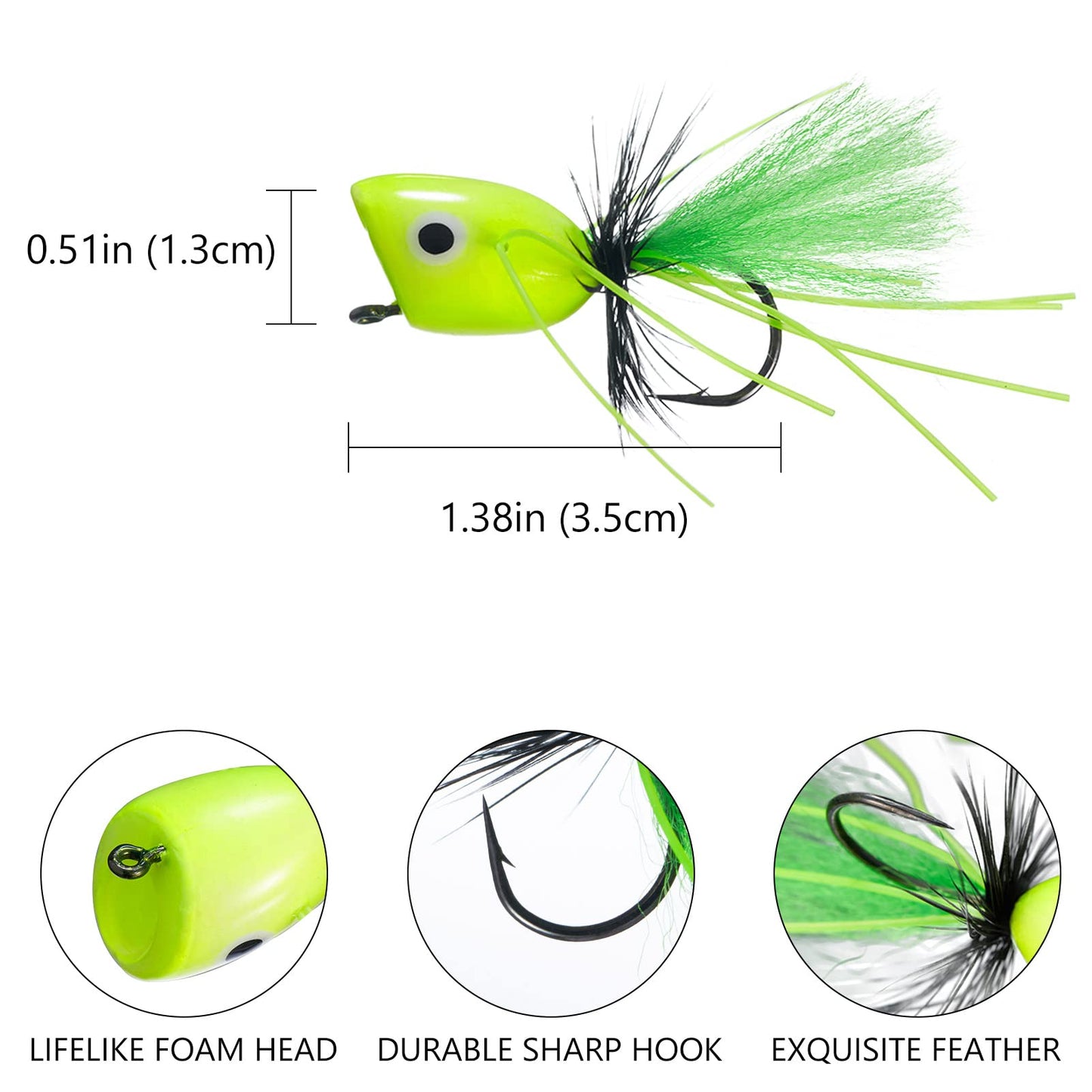 BASSDASH Popper Flies for Fly Fishing Bass Panfish Perch Topwater Fishing Lures