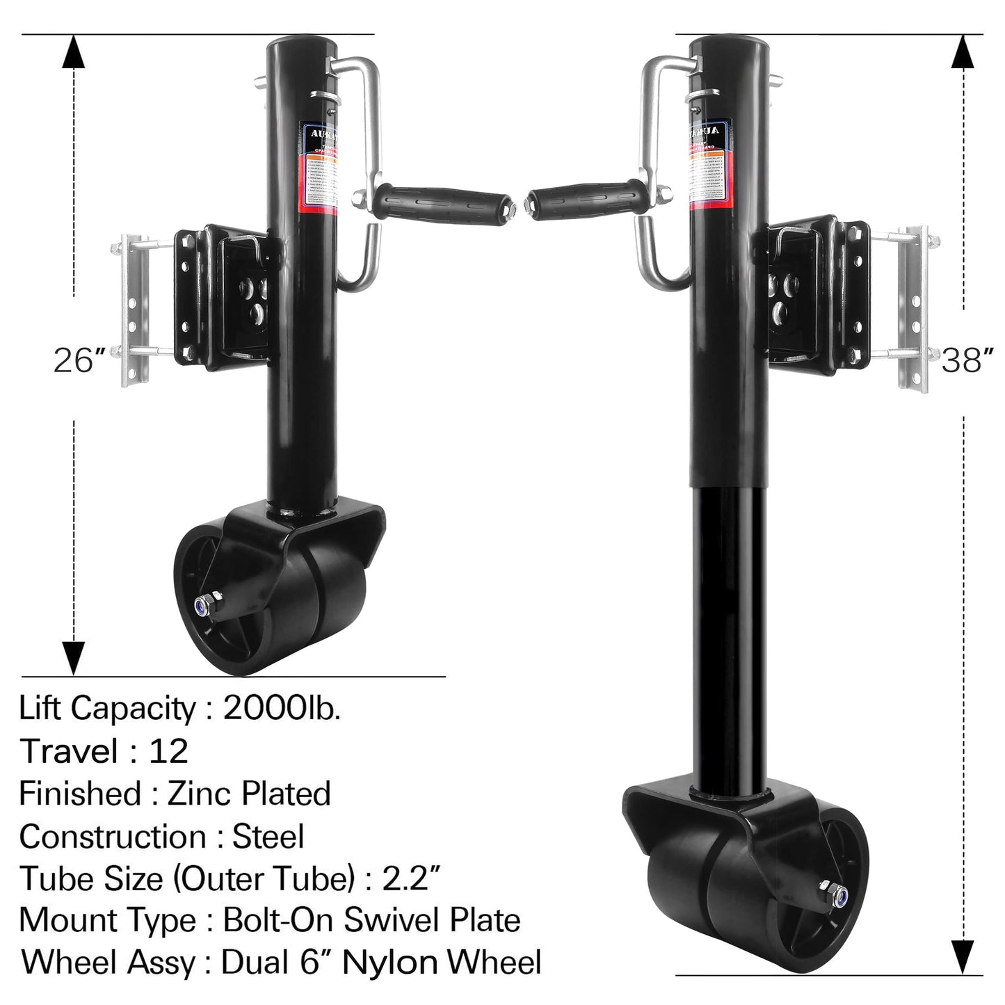 Aukayne Boat Trailer Jack with Wheel Swivel- 2000 LBs 12" Lift Heavy Duty