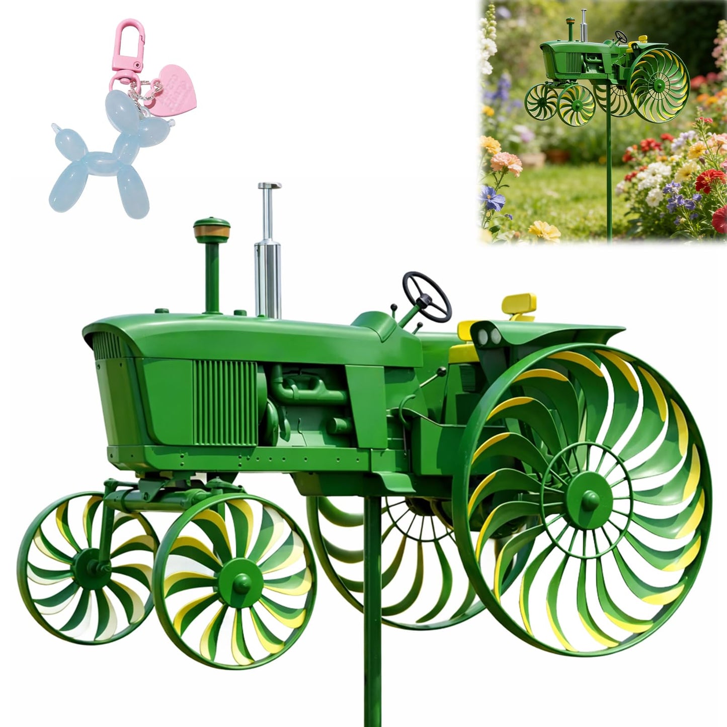 Green Tractor Windmill for Yard and Garden, Metal Wind Spinners Outdoor with Stake, Kinetic Garden Decor, Durable Rustic Farmhouse Yard Decoration (1PC)