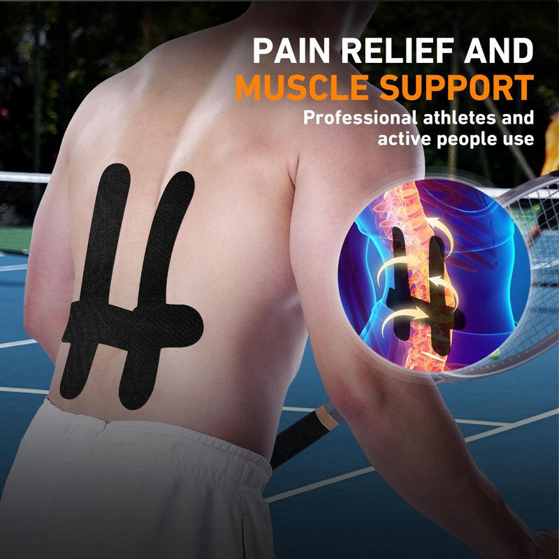 PreCut Kinesiology Tape for Lower Back, 12PCS Kinesiology Tape Precut for Lower Back, KTQUICK Original Cotton Waterproof&Breathable Latex-Free, Enhance Elastic Athletic Tape for Support Muscle(Black)