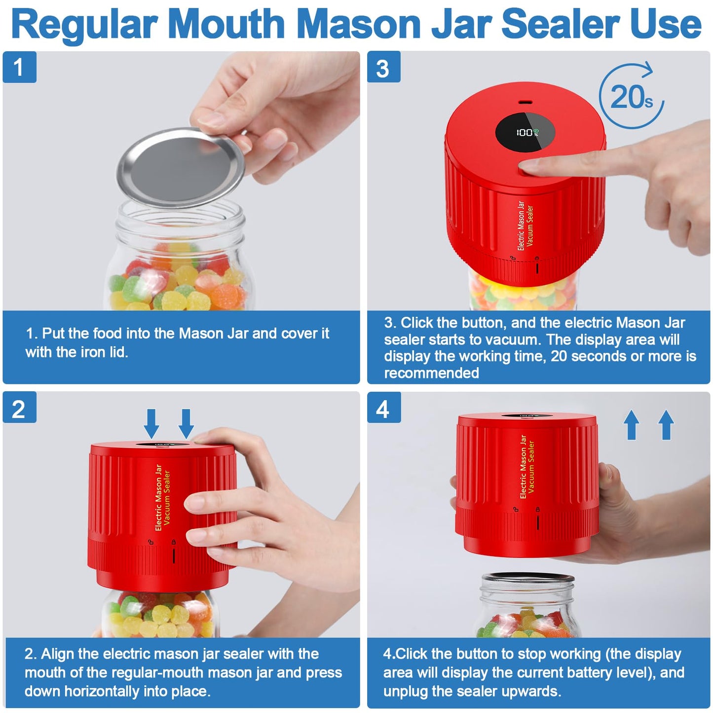 LOVE MOMENT Electric Mason Jar Vacuum Sealer Kit - Red