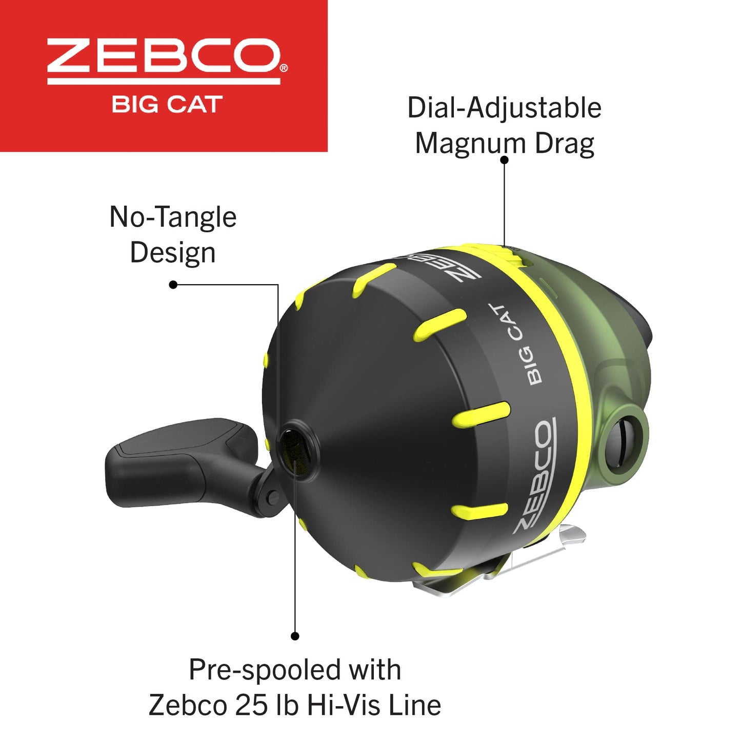 Zebco Big Cat Spincast Reel and Fishing Rod Combo, 7-Foot 2-Piece Fishing Pole, Dial-Adjustable Magnum Drag, Pre-Spooled with 25-Pound Hi-Vis Line, Size 80 Reel, Forest Green