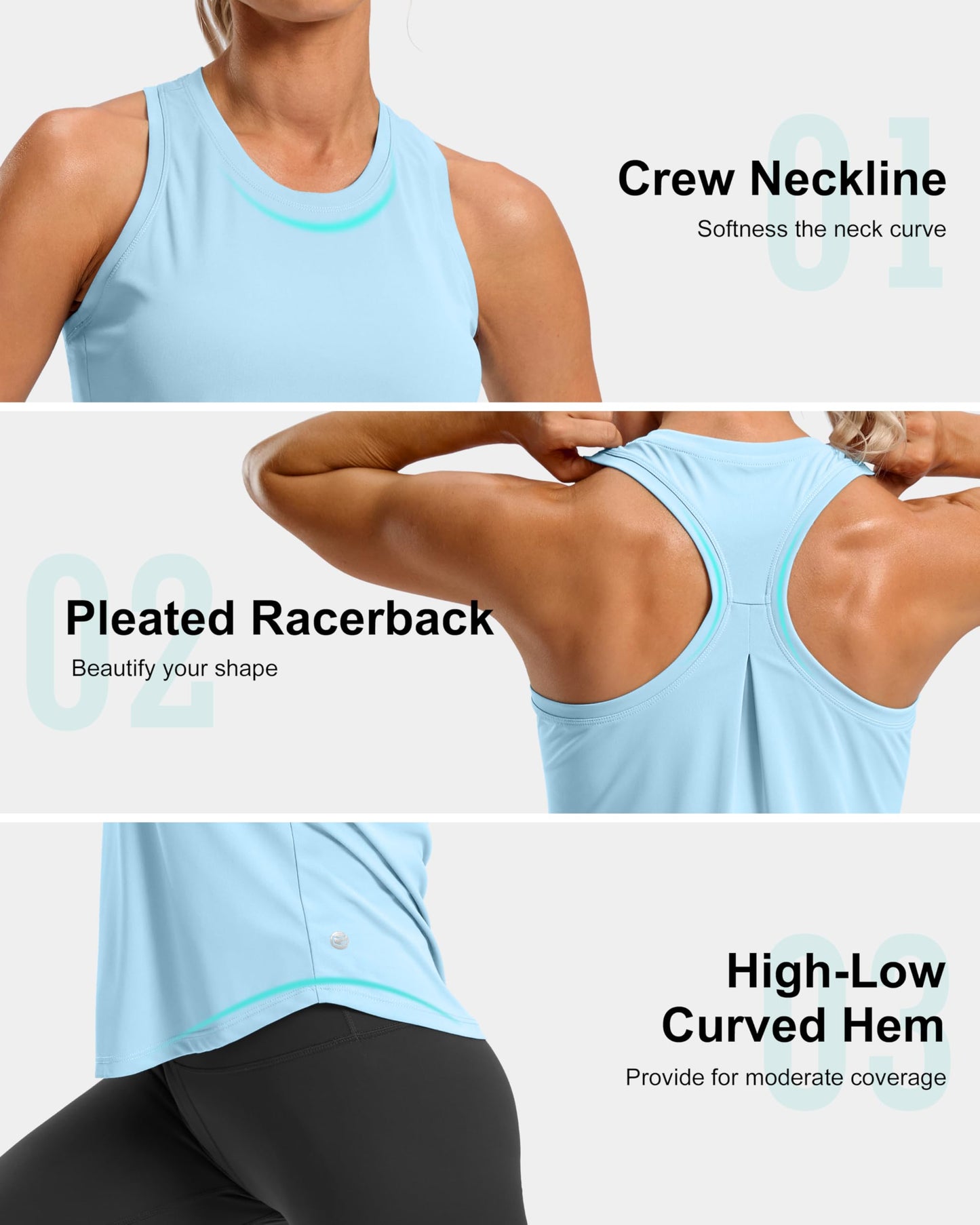 G Gradual Women's Workout Tank Tops Racerback Athletic Yoga Tops Loose Fit Sleeveless Running Gym Sports Shirts for Women(Blue Linen,XS)