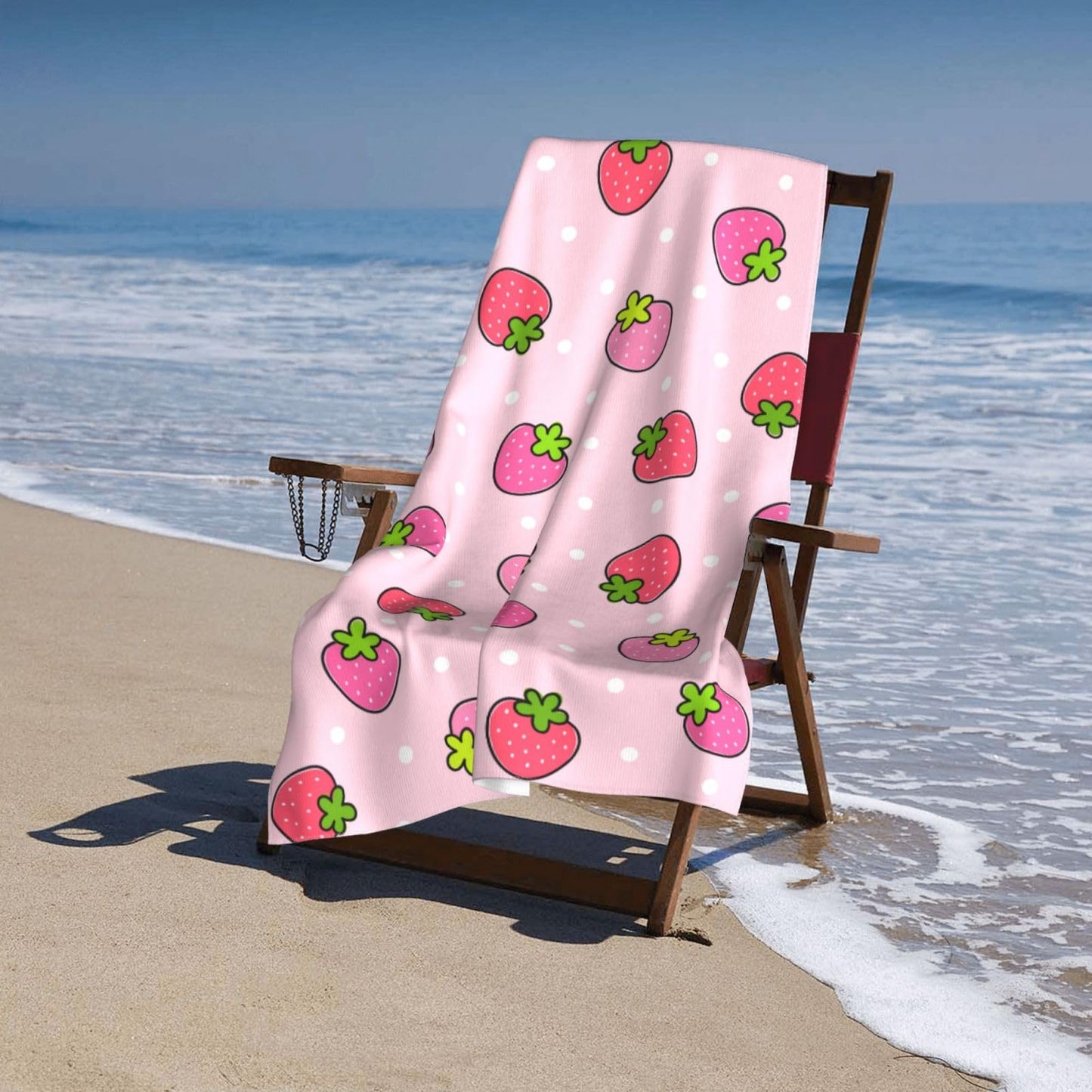 VOOHDDY Cute Pink Strawberry Dot Girly Beach Towel Soft Absorbent Microfiber Quick Dry Large Bath Towels for Bathroom Women Men Girls Pool Camping Travel Swimming Picnic Sports