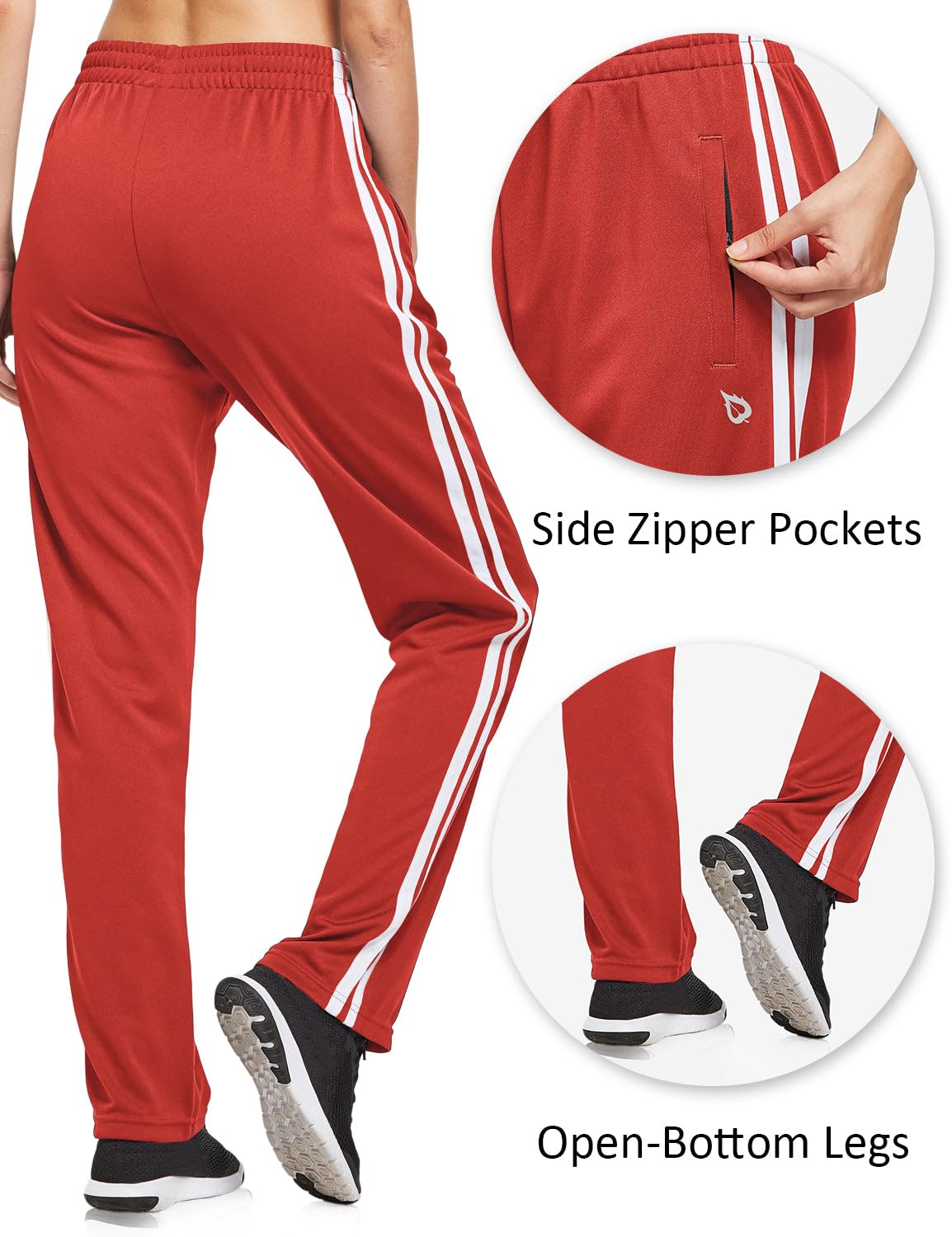baleaf Women's Track Pants Athletic Jogging Sweatpants Zipper Pockets Warm-Up Sports Running Pants Red/White Size M