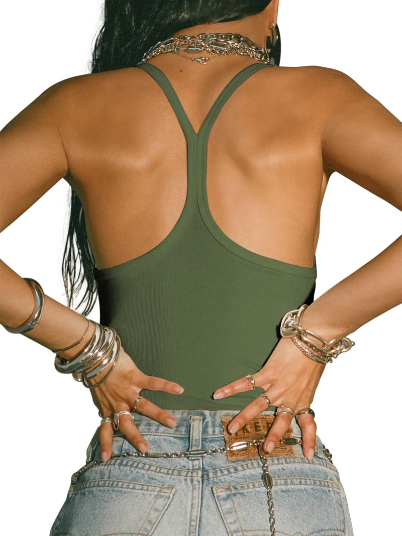 Albe Rita Women Workout Tops Racerback Tank Tops Basic Cute Summer 2025 Camisole Crew Neck Going Out Slim Fit Shirts Clothes Fashion,XL,Army Green