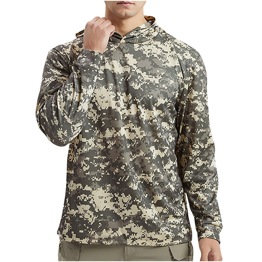 Generic Men's UV Sun Protection Hooded Camo Shirts Long Sleeve Quick-Dry Outdoor Hiking T-Shirt UPF 50+ Rash Guards Cooling Hoodies, XX-Large, Gray