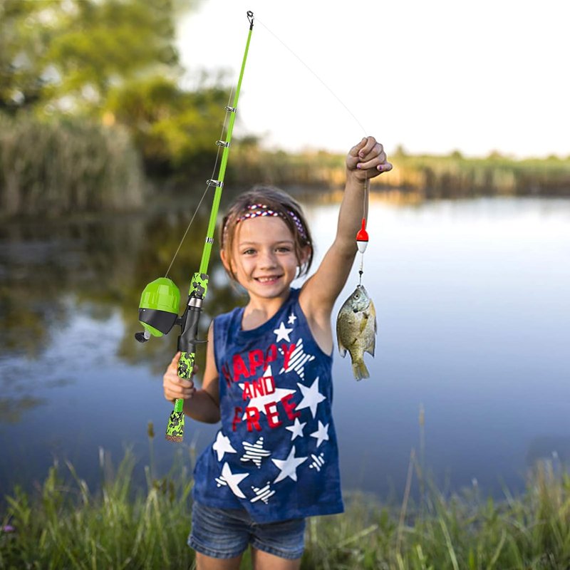Kids Fishing Pole - Portable Pink Telescopic Rod & Reel Combo Kit | Spincast Fishing Reel & Tackle Box for Girls