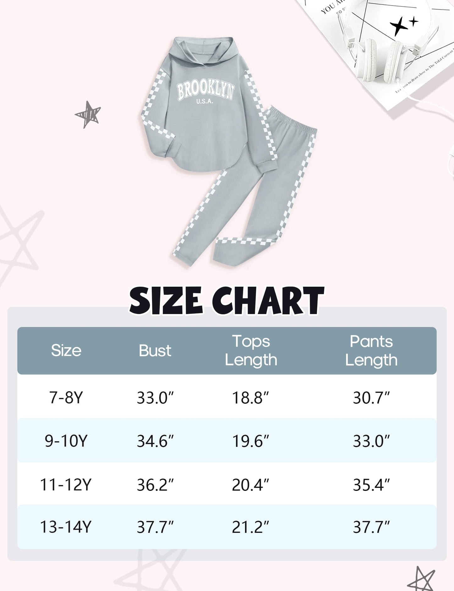 KANGKANG Teen Girl Clothes, Girls Clothes Size 10 12 Fall Winter Outfits Trendy Graphic Gray Hooded Sweatsuits Tops + Sweatpants 2Pcs Girls' Clothing Sets