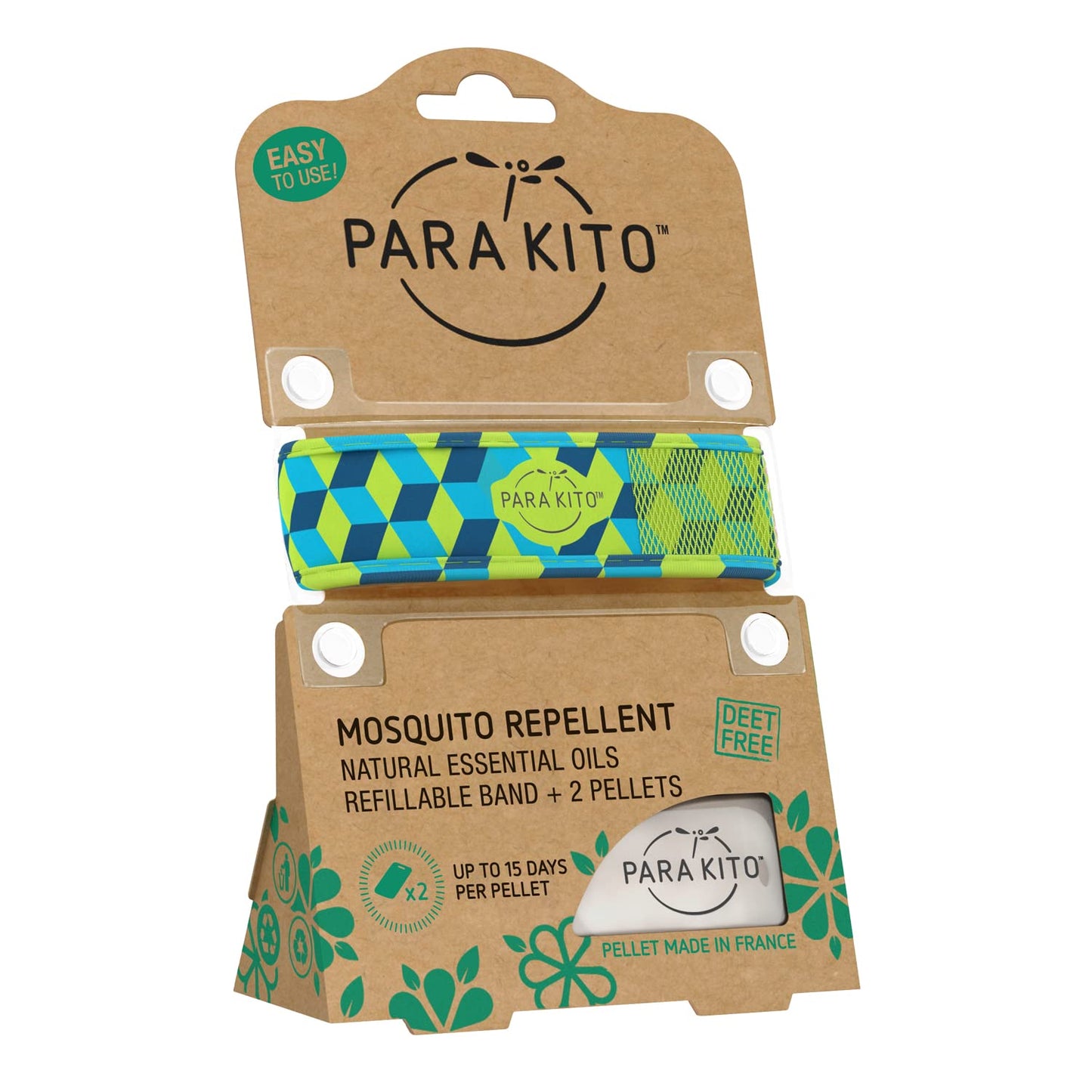 PARA'KITO Mosquito Insect & Bug Protection Wristband - Mosquito Stickers & Bug Spray Alternative - Summer Essentials, Beach Accessories, Hiking & Camping Essentials - Natural Essential Oils (Cube)