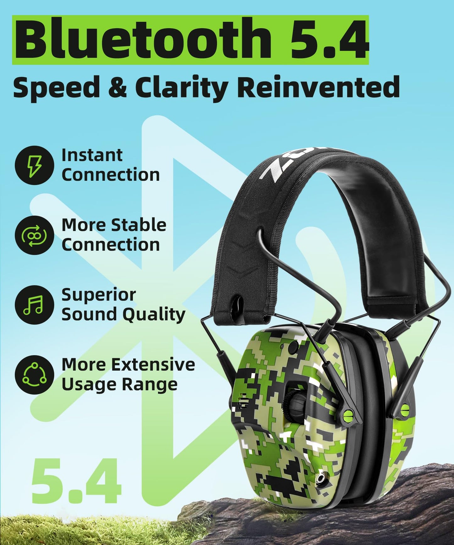 ZOHAN 035 Bluetooth 5.4 Shooting Ear Protection Earmuff, Active Noise Canceling, Hearing Protection with Sound Amplification