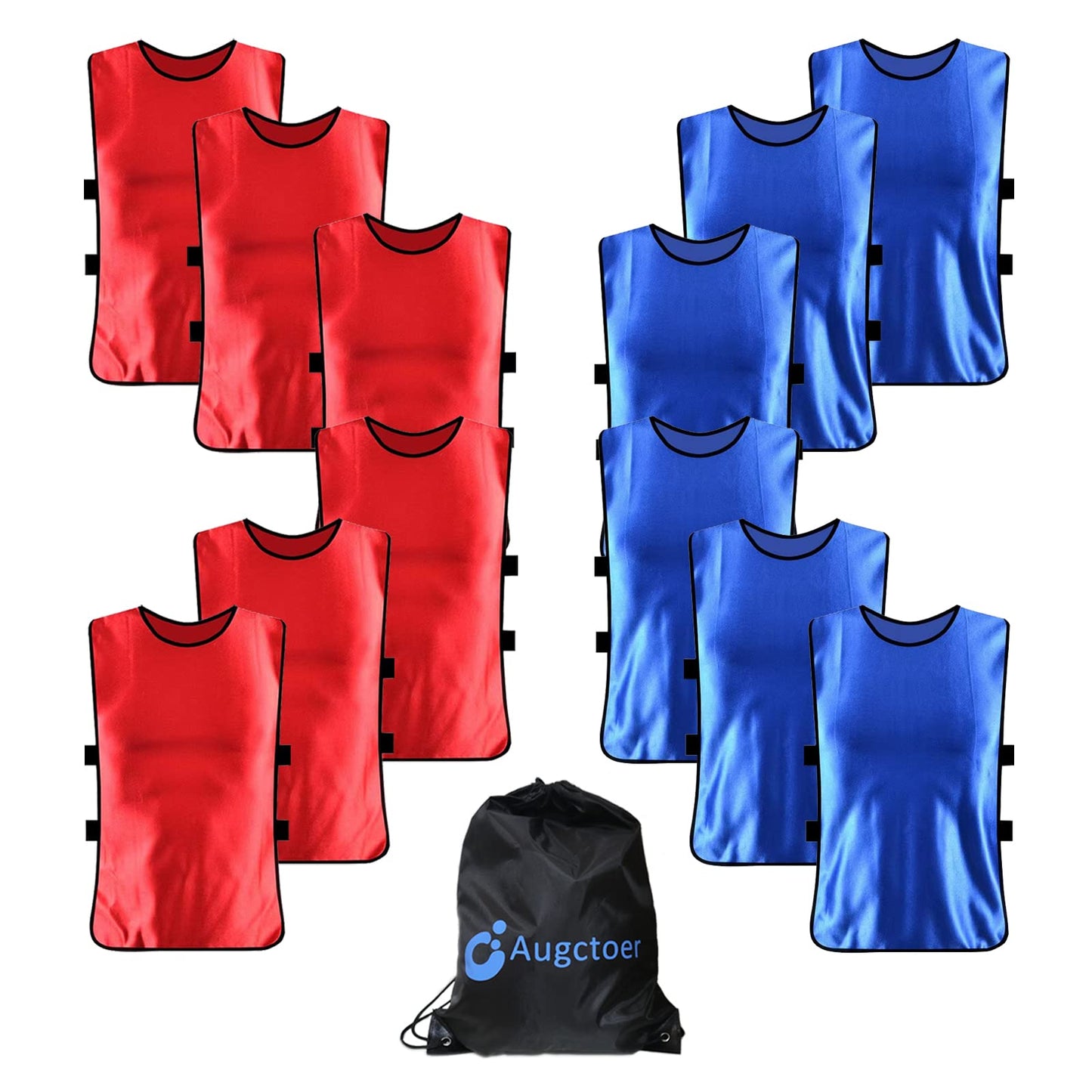 Augctoer Pinnies Scrimmage Vests for Kids Youth and Adults (12-Pack) 6 Red & 6 Blue Large - Soccer Pennies basketball Team pinnies