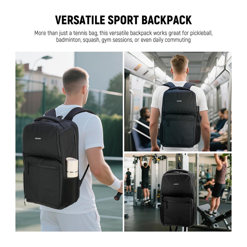 NEEWER Pickleball Bag for Men/Women, Holds 4-10 Paddles/6 Pickle Balls/Size 16 Shoes, Water Resistant Accessories Backpack with Shoe Compartment, Fence Hook, Side Pockets, Rubber Feet, PB01B