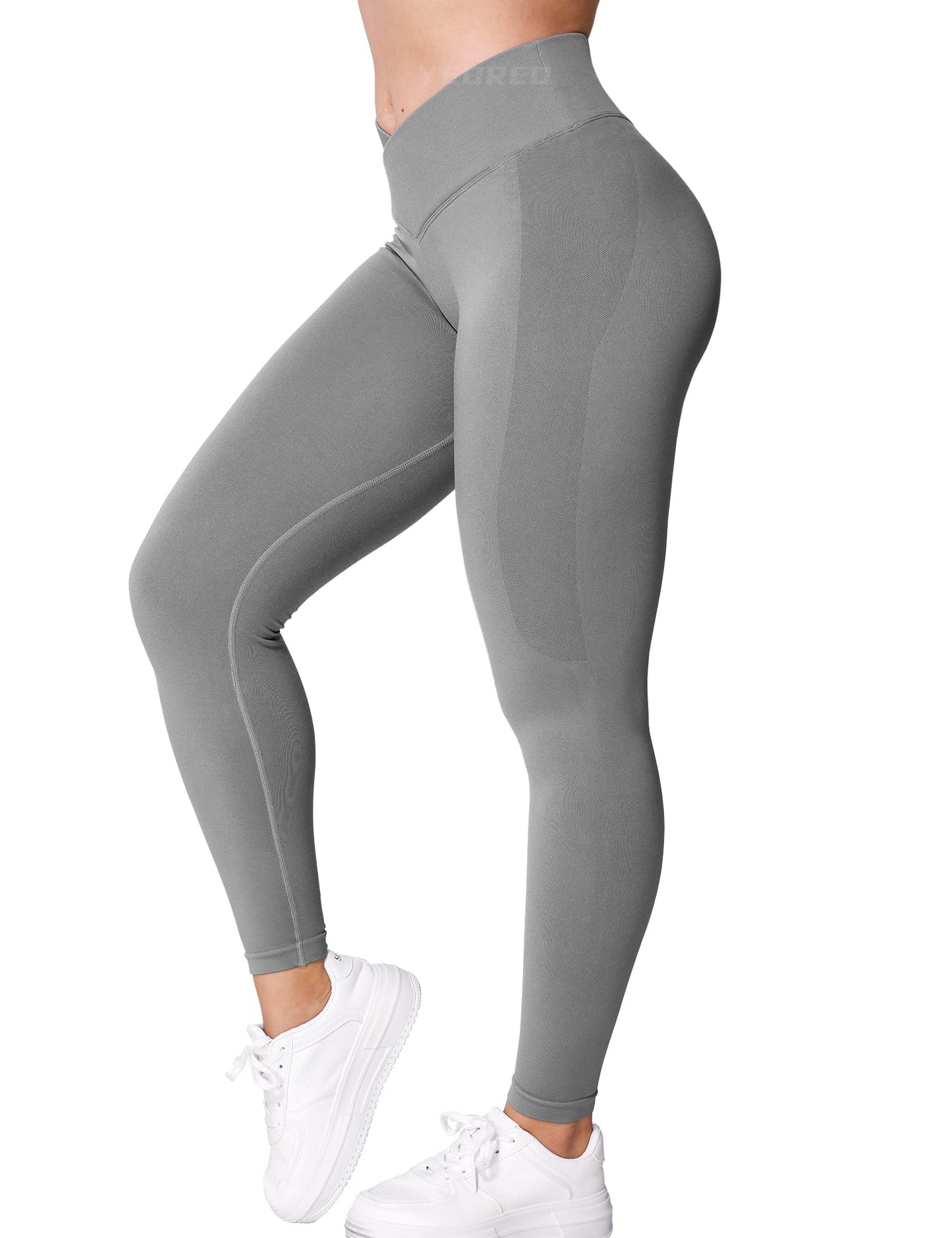 YEOREO V Waist Workout Leggings for Women Butt Lifting Scrunch Gym Leggings Amplify Seamless Yoga Pants Grey L