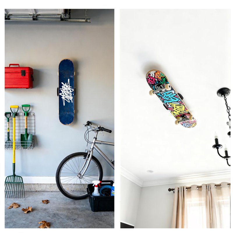 OOHGLITZ Skateboard Wall Mount - 360° Rotatable Skateboard Wall Hanger with Super Big Clips and Metal Base for Floating Display (1 Set)