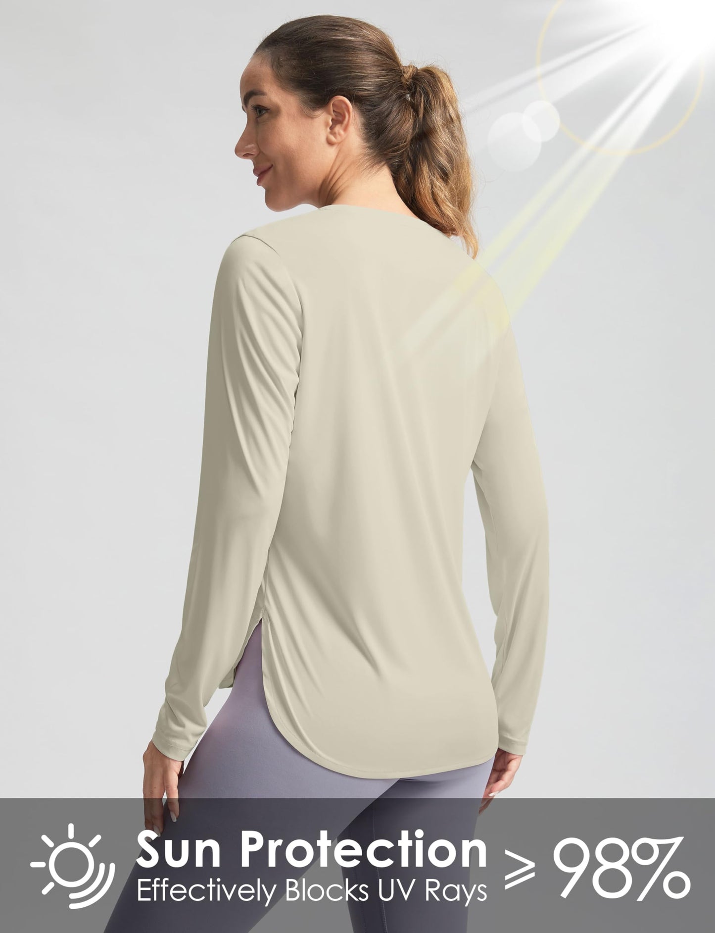 Women's Sun Shirts UPF 50+ Long Sleeve UV Protection Shirt Lightweight Quick Dry Workout Hiking Tops for Women(Oatmeal,XXL)