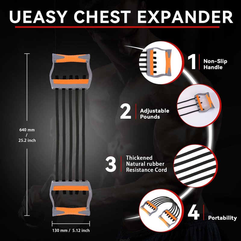 Adjustable Chest Expander with 5 Removable Tubes, 4 Resistance Levels Forearm Strengthener Arm Trainer for Chest Back Shoulder Muscles, Home Gym Upper Body Workout Equipment for Men Women