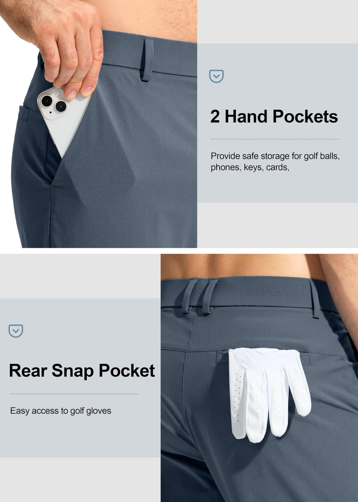 Pudolla Men's Golf Pants Work Dress Comfy Pants Casual Slacks Trousers with Pockets(Grey_Blue 40Wx32L)