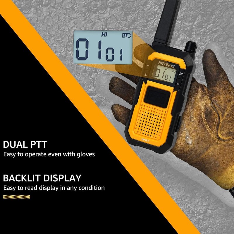 Retevis RB48 Long Range Walkie Talkies - IP67 Waterproof, Heavy Duty | 2000mAh Battery, 6 Pack for Job Sites