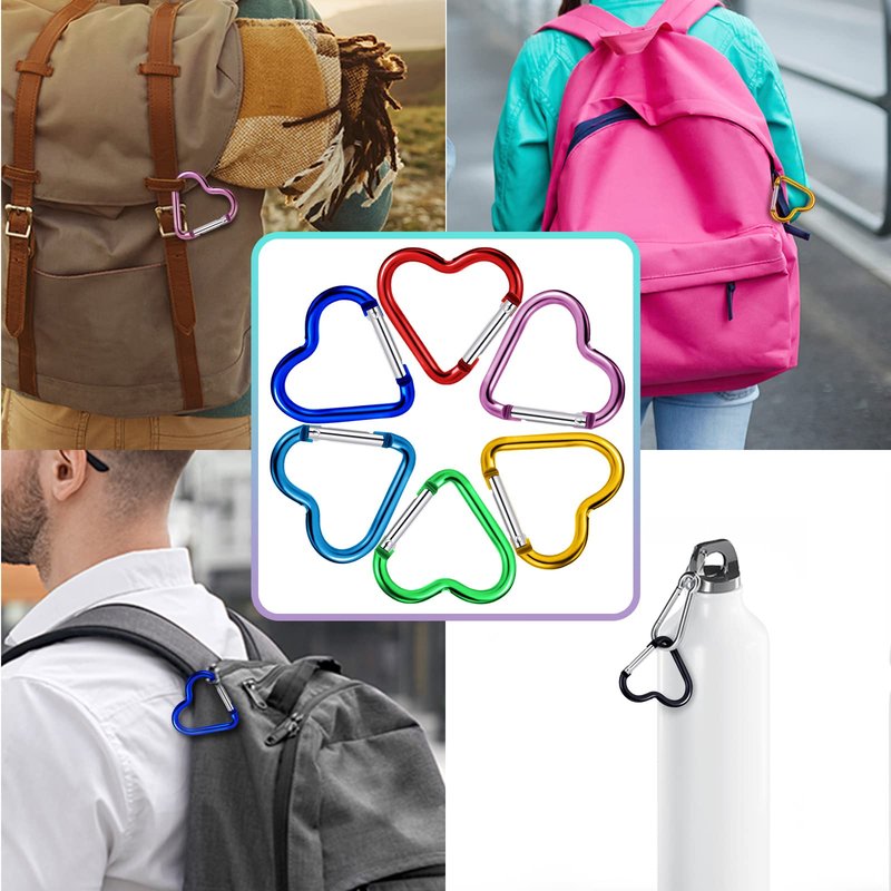 Ferraycle 40 Pieces Heart Shape Keychain Clip Aluminum Alloy Carabiner Keychain Clip Spring Snap Hook Loaded Hook for Outdoor