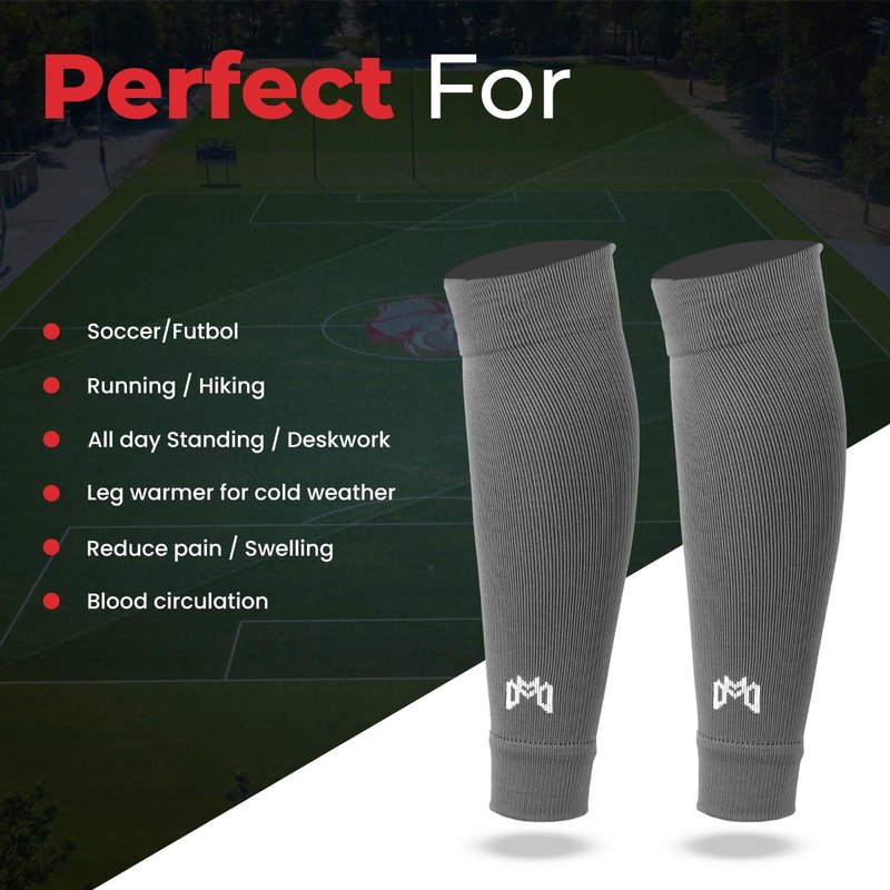 MediCaptain Pre Cut Soccer Sock Sleeves, Companion for Soccer Grip Socks, Securely Holds Shin Guards, Compression Leg Warmer (Gray, One Size)