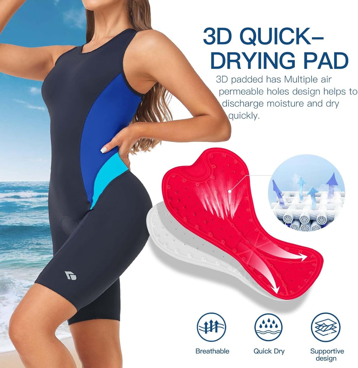 Women's Triathlon Suit - One-Piece Sleeveless Quick-Dry Tri-Suit with 3D Padded Design | Slimming Athletic Swimwear