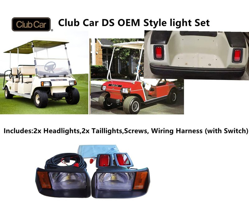 BeAcc Club Car DS Light Kit for 1993-UP Golf Cart Factory Style OEM Basic Headlight & Taillight Kit with Wires Halogen Headlights LED Taillights