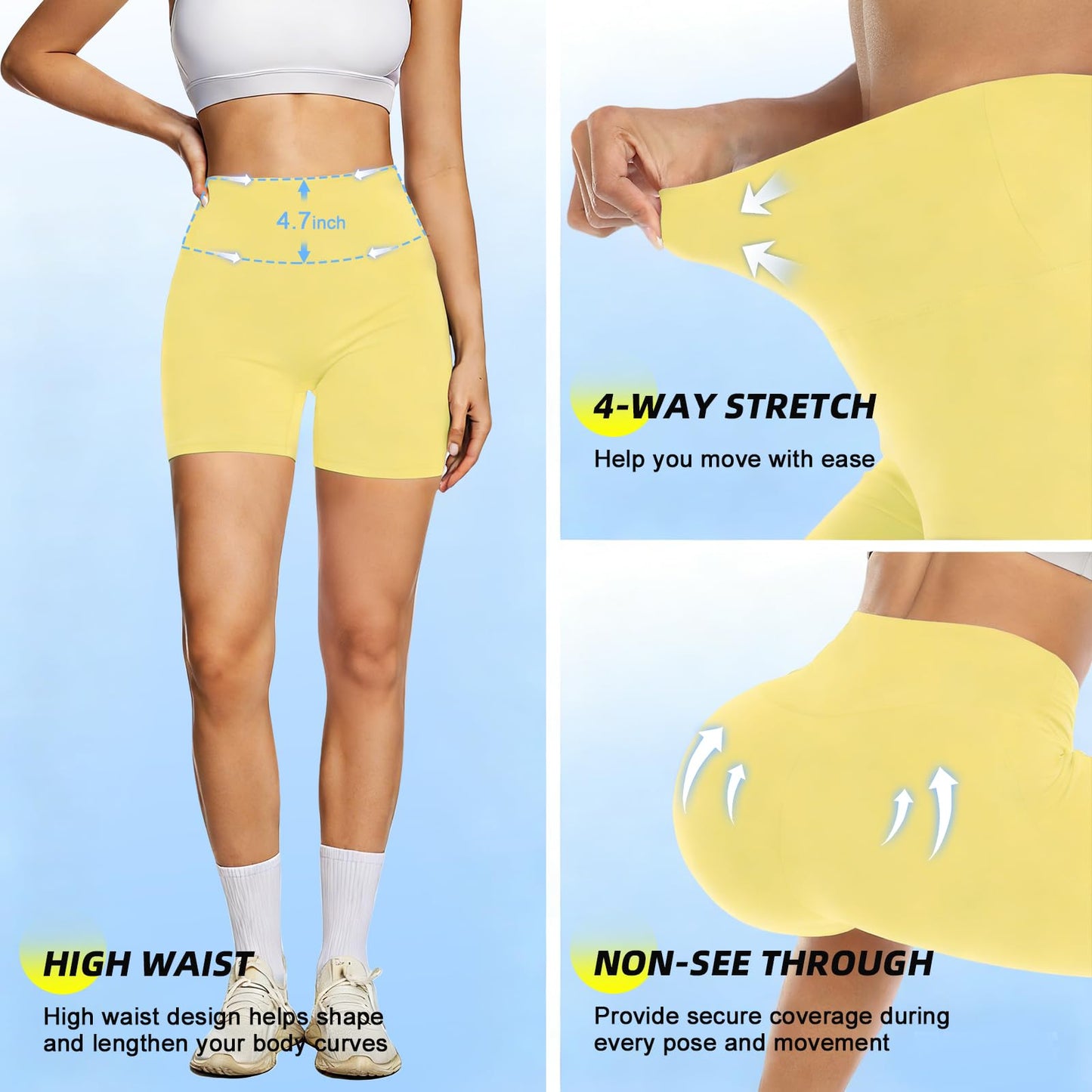 FULLSOFT High Waisted Biker Shorts for Women-5" Tummy Control Fitness Athletic Workout Running Yoga Gym Exercise Booty Shorts Leggings for Women Outfits Sales (Lemon Yellow,Large-X-Large)