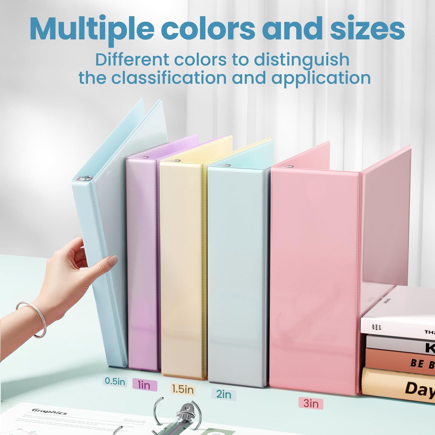 SUNEE 3 Ring Binder 1 Inch D Ring, Clear View Binder Three Ring PVC-Free (Fit 8.5x11 Inches) for School or Office Supplies, Pastel Blue, 1 Pack