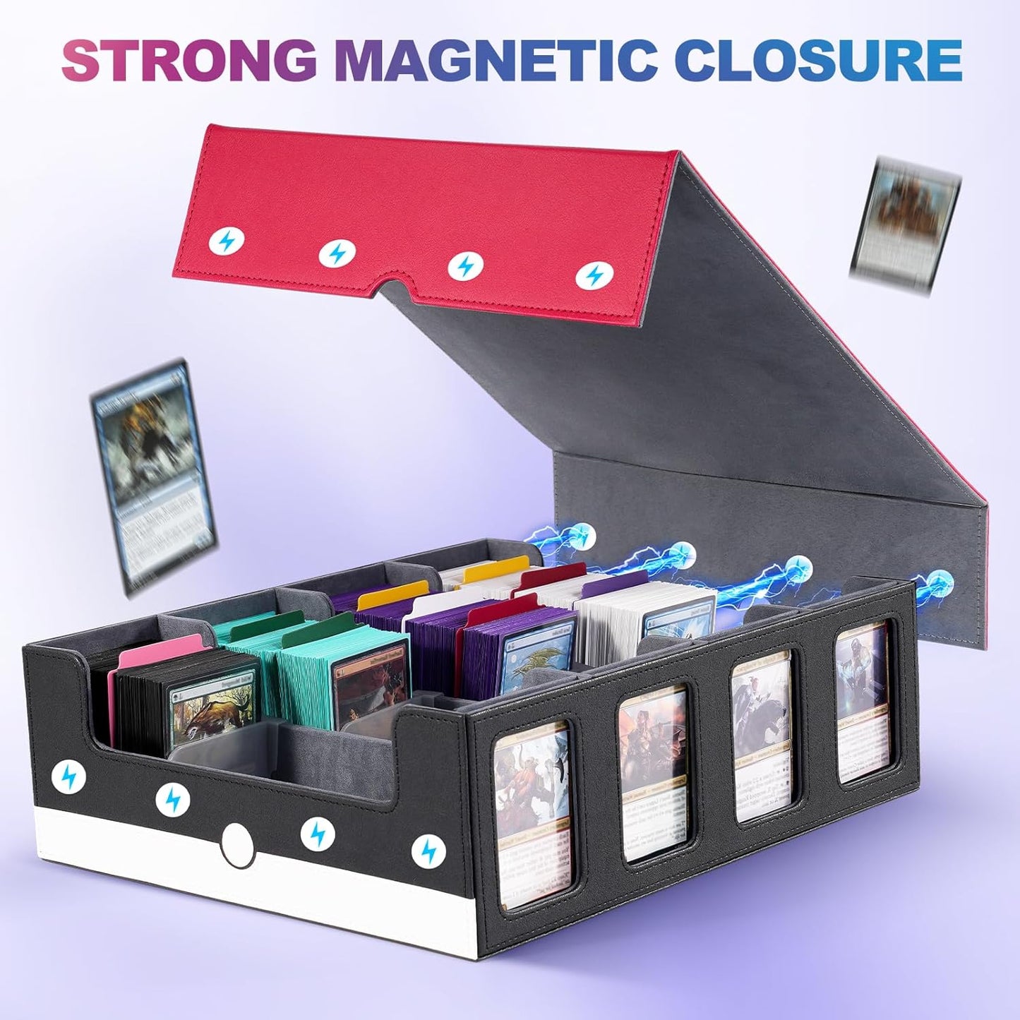 Trading Card Storage Box - 2400+ Deck Case for MTG | Removable Cover, 24 Dividers, Red & White
