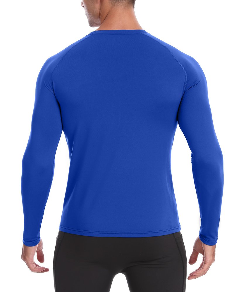 EoBeKee Mens Thermal Compression Shirts, Warm Long Sleeve Fleece Lined Tops Athletic Base Layer for Running Cold Weather Royal Blue