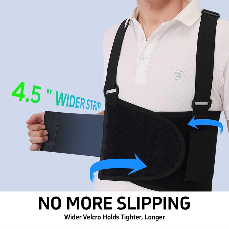 Ycctvar Work Back Brace for Men and Women Shoulder Straps Pain Relief Lower Support Belt With Suspenders Adjustable Workout Warehouse Heavy Lifting Safety Protection Construction Moving Black Large