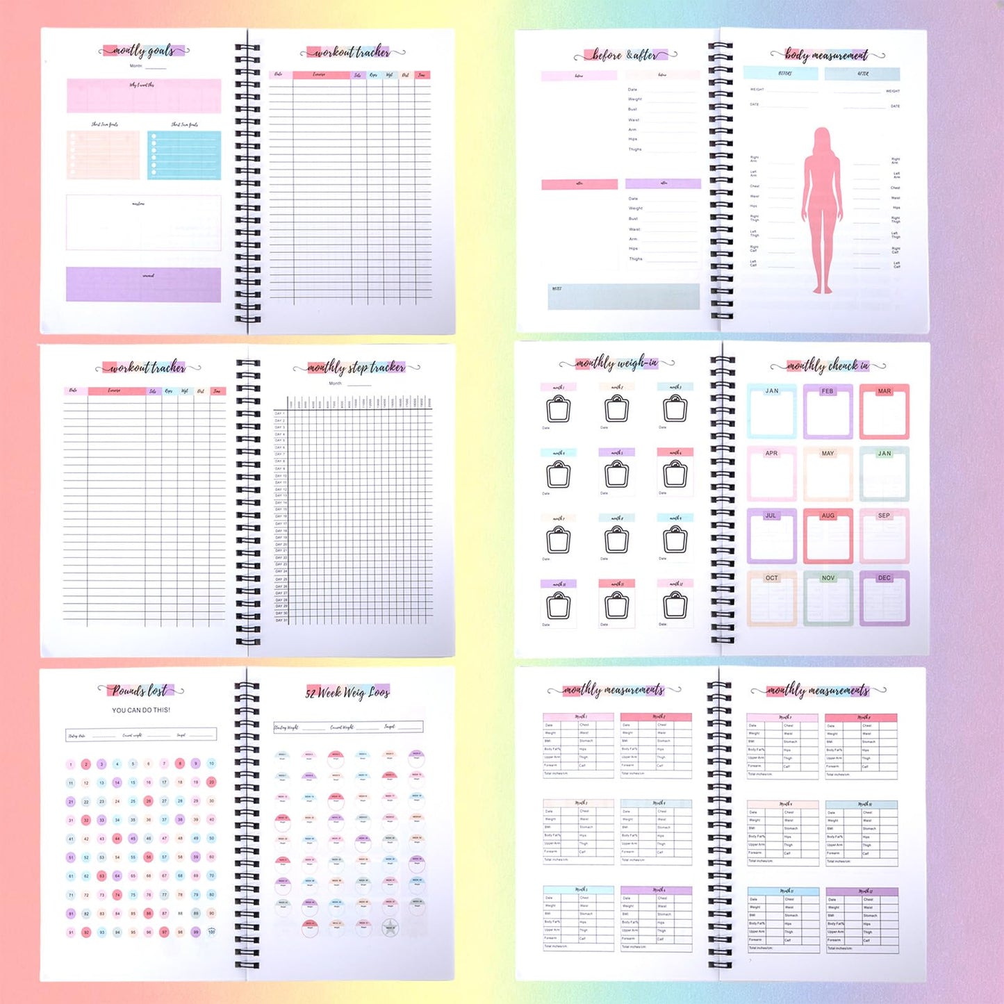 12 Month Weight Loss Journal for Women, Pounds Lost and Body Measurements Tracker - A5 (Spiral Bound), Weight Loss Tracker Planner, Body Weight Journal, Fitness and Exercise Log Book