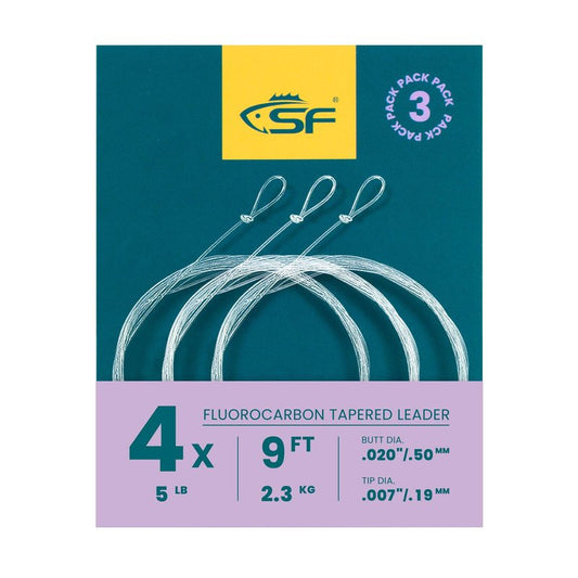 SF 3 Packs Pre-Tied Loop Fly Fishing Tapered Leader Fluorocarbon 9FT 4X