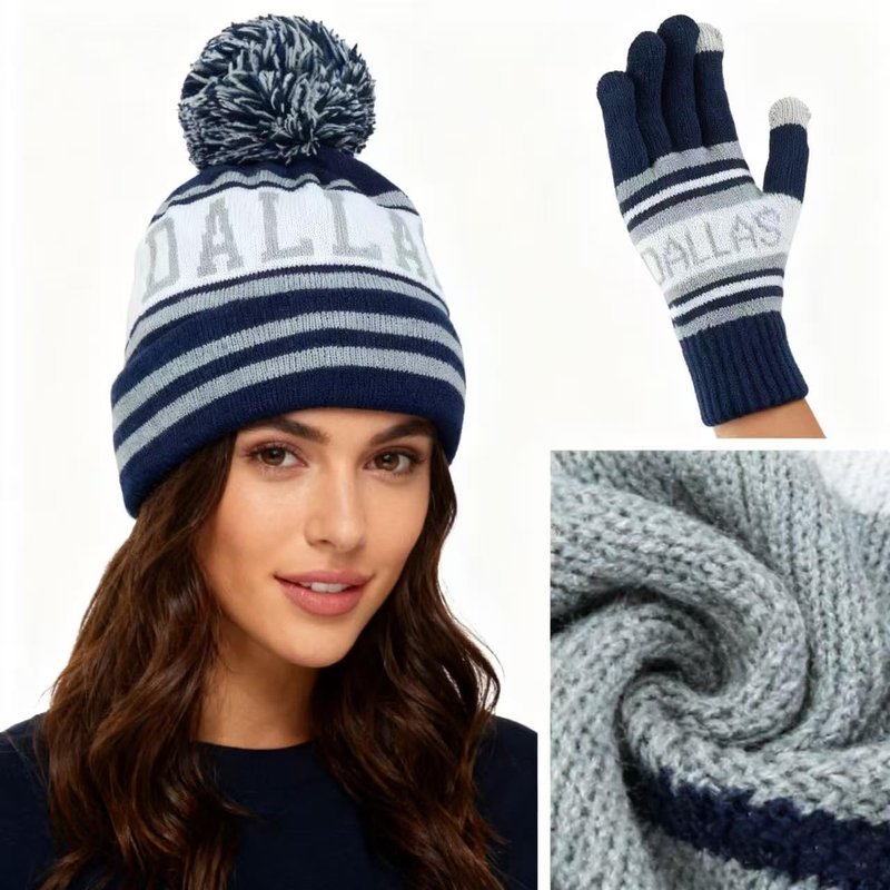 Classic Skull Cap Dallas Cow Beanie Hat With Faux Fur Pom Cuffed Winter Hat Knit Comes With Warm Touch Screen Gloves Gifts For Men Women Fans