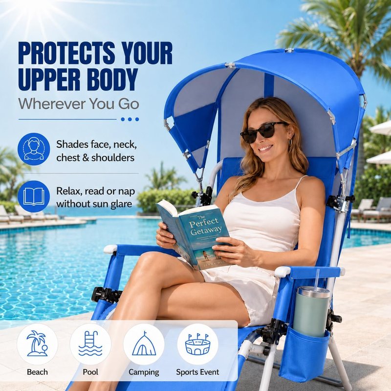 Universal Wind-Resistant Chair Umbrella Canopy - Foldable UPF 50+ Sun Shade with Adjustable Clamp | Fits Most Beach & Camping Chairs