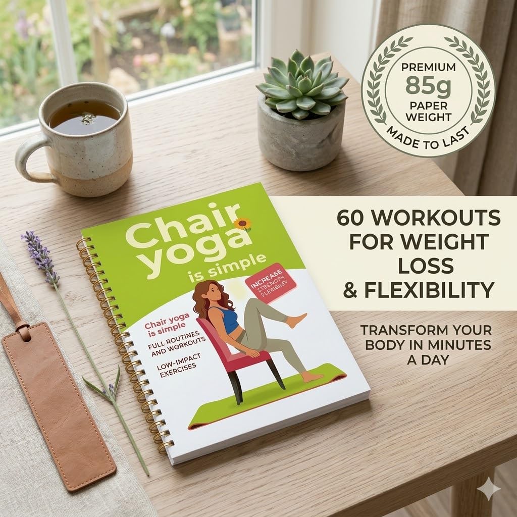Chair Yoga for Beginners, 30-Day Guide with 60 Seated Workouts for Flexibility, Strength & Healthy Weight Support | Spiral Bound Exercise Book, 5.5 x 8.3 in, Green